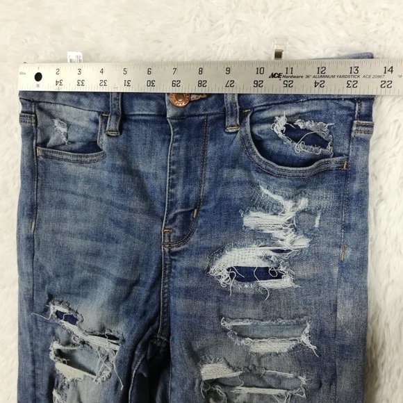 American Eagle Womens Jeans Jeggings Next Level Stretch Blue Denim Rip Short 4S - Picture 3 of 12